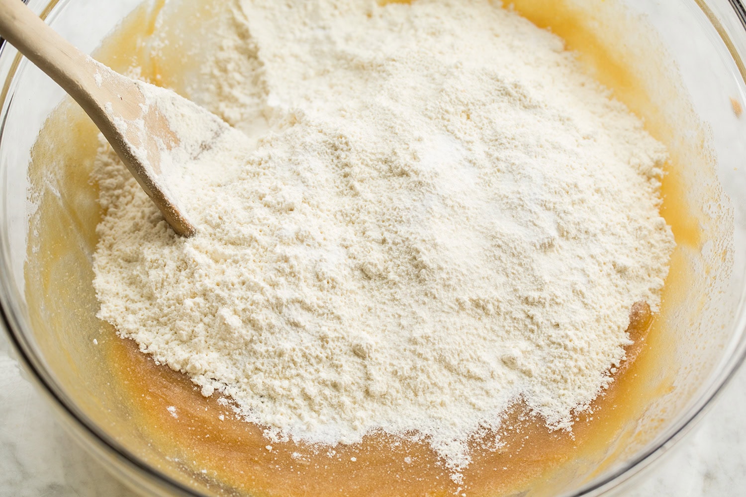 Skillet Chocolate Chip Cookie Flour added to cookie dough batter.