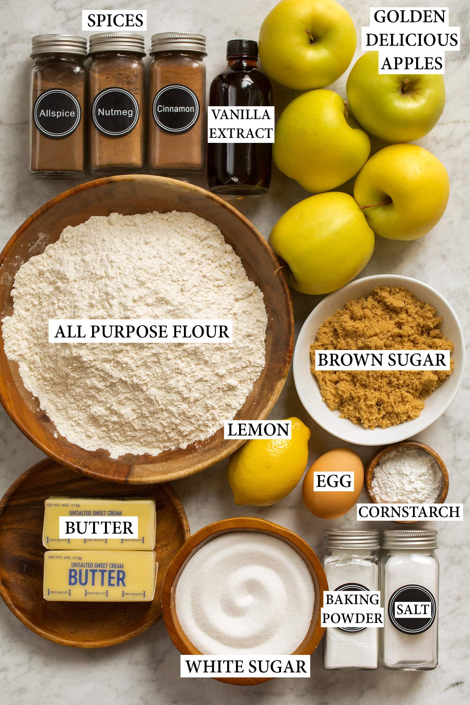 Apple Pie Bars Ingredients used to make apple pie bars.