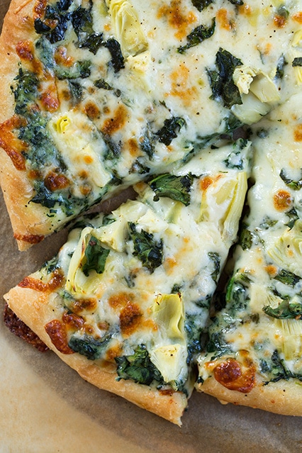 Homemade Spinach Artichoke Pizza