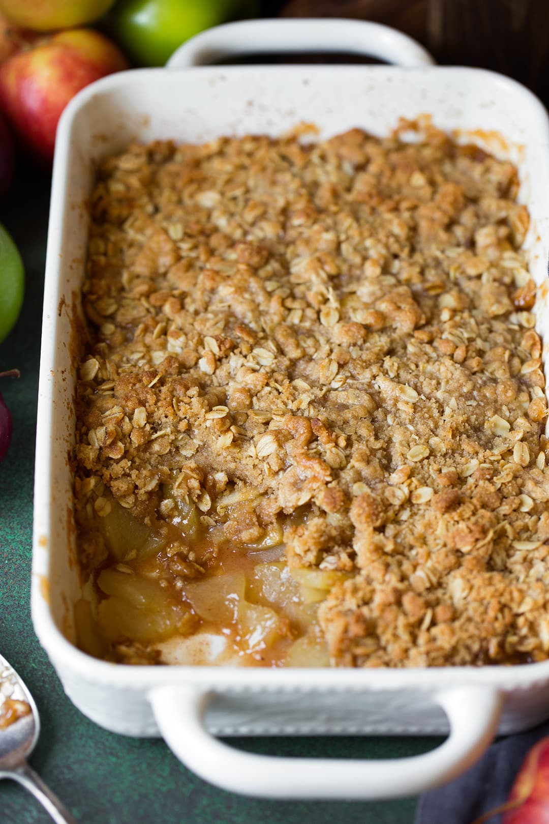 Apple Crisp Recipe easy apple crisp in a white casserole dish