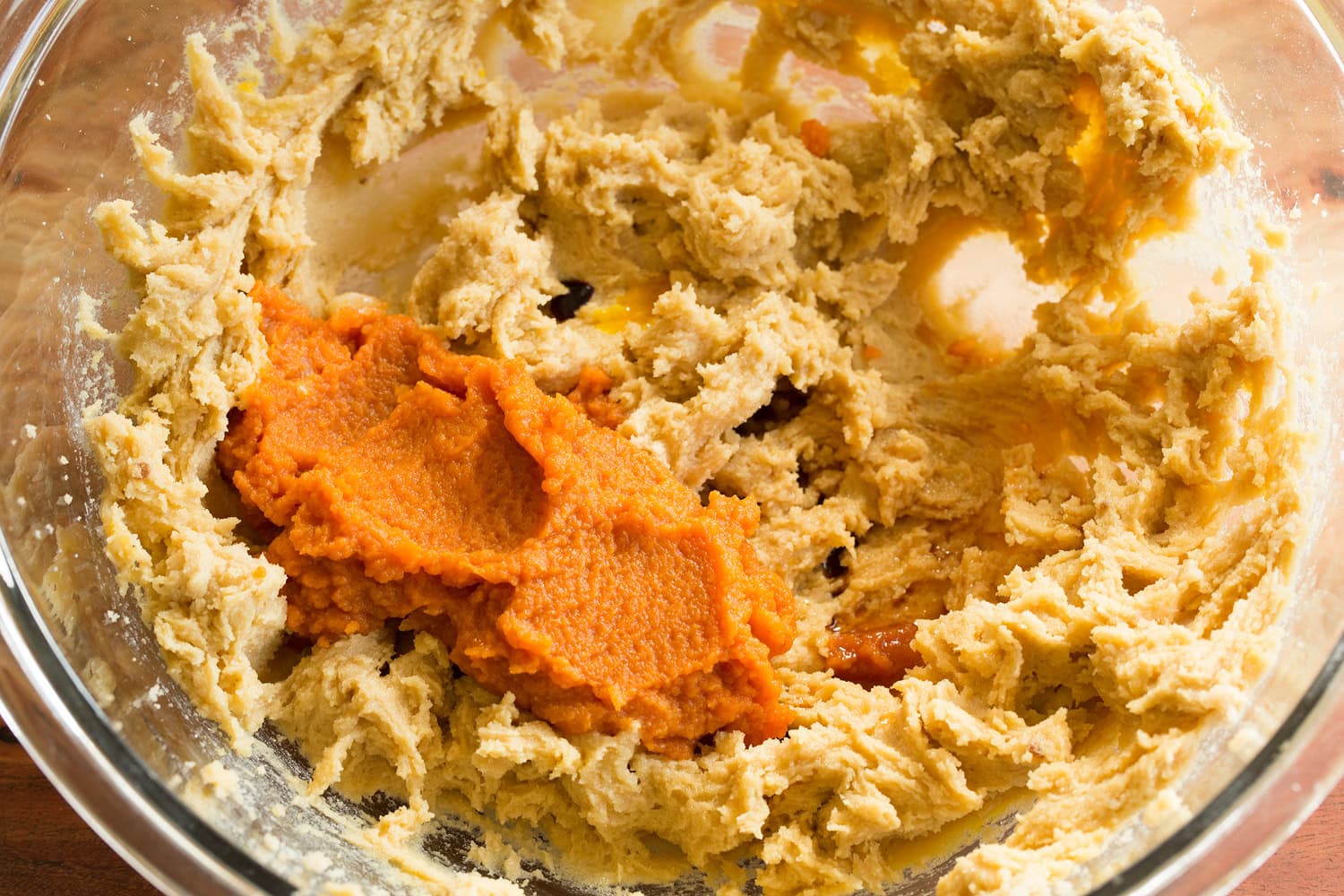 Pumpkin Snickerdoodle Cookies Butter cookie mixture with pumpkin added.