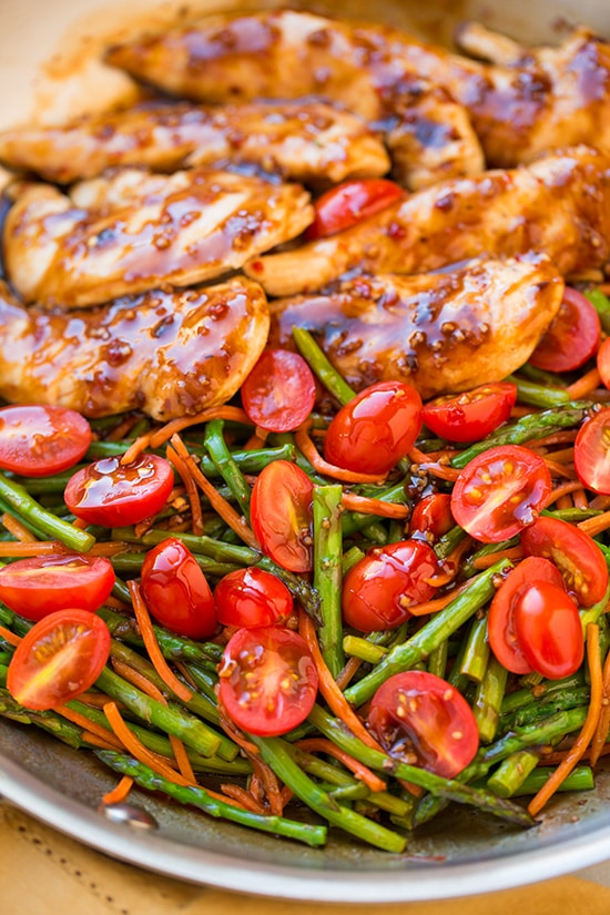 One Pan Balsamic Chicken. An easy and delicious meal using simple ingredients packed with flavor. This is a a 20 minute meal that is sure to please! | Balsamic Chicken Recipe | Easy Chicken Recipe | Chicken Dinner | #cookingclassy #chicken #balsamic #dinner A close up of One Pan Balsamic Chicken on a plate with veggies