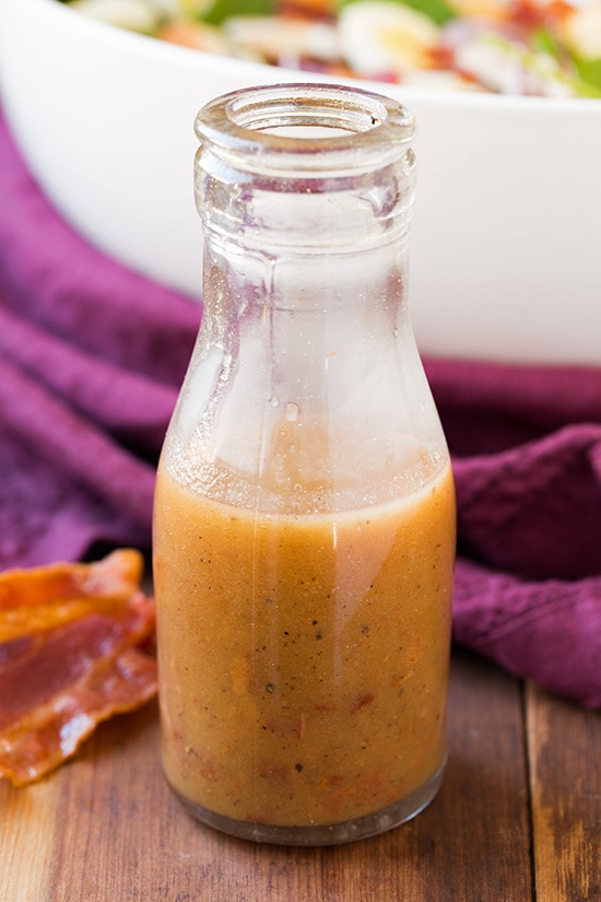 warm bacon dressing in a glass jar