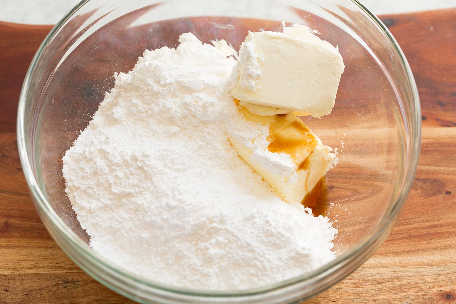 Cream cheese frosting before mixing ingredients.