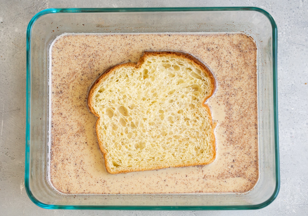 French Toast Bread dipped in custard mixture for french toast
