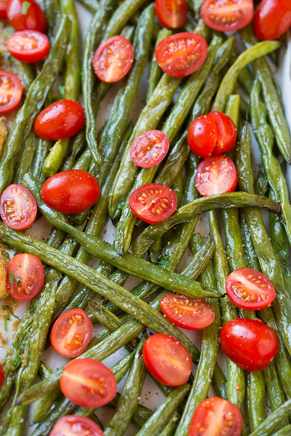 One Pan Roasted Garlic-Parmesan Chicken Tenders and Green Beans with Fresh Grape Tomatoes | Cooking Classy