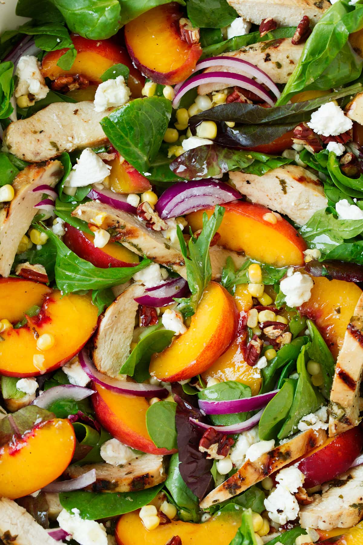 Close up image of peach salad.
