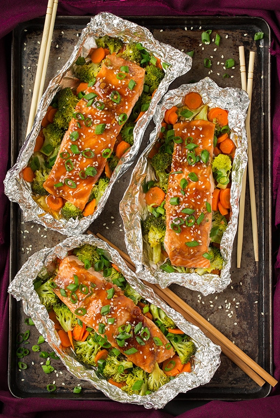 Honey Teriyaki Salmon and Veggies in Foil | Cooking Classy