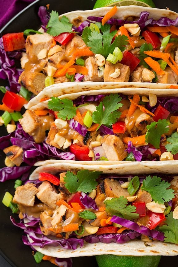 Thai Chicken Tacos with Peanut Sauce 