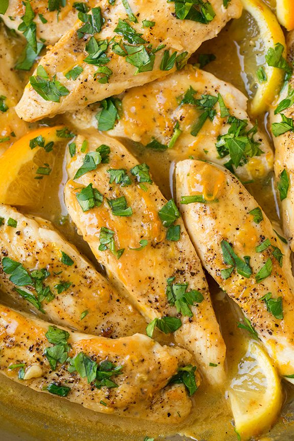 close up of Skillet Citrus Chicken Tenders