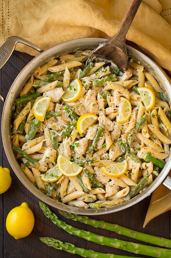 One-Pan Creamy Lemon Pasta with Chicken and Asparagus | Cooking Classy