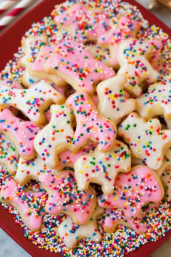 Homemade Circus Animal Cookies on red plate
