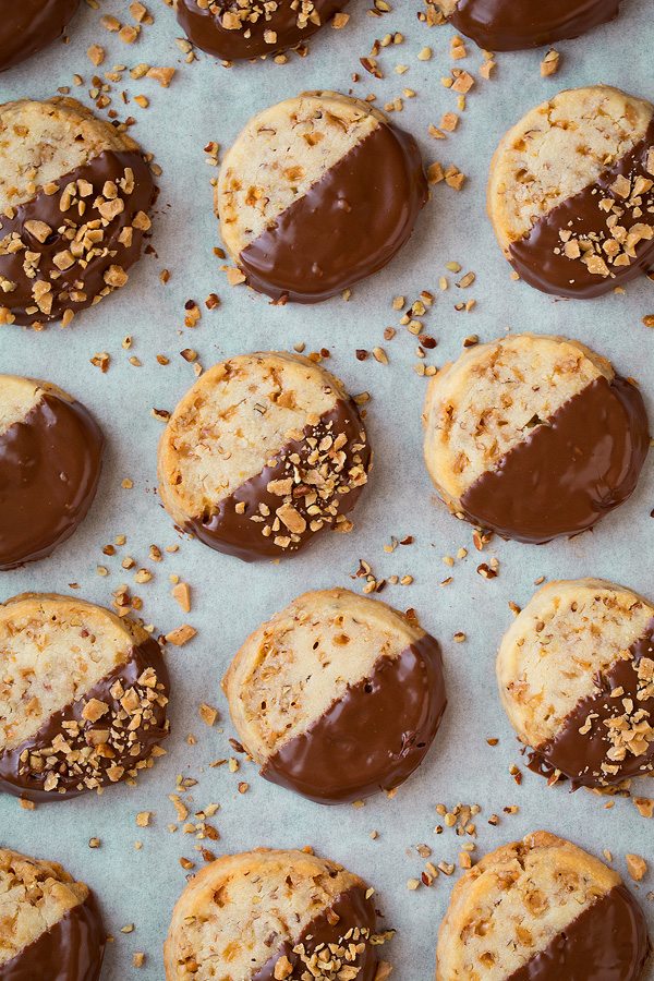 Chocolate Dipped Toffee Pecan Shortbread Cookies | Cooking Classy