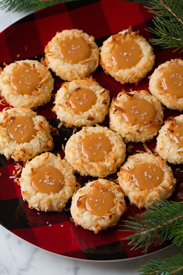 Salted Caramel Coconut Thumbprint Cookies 