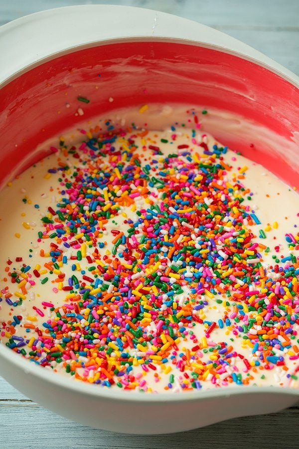 Cheesecake batter in a mixing bowl.