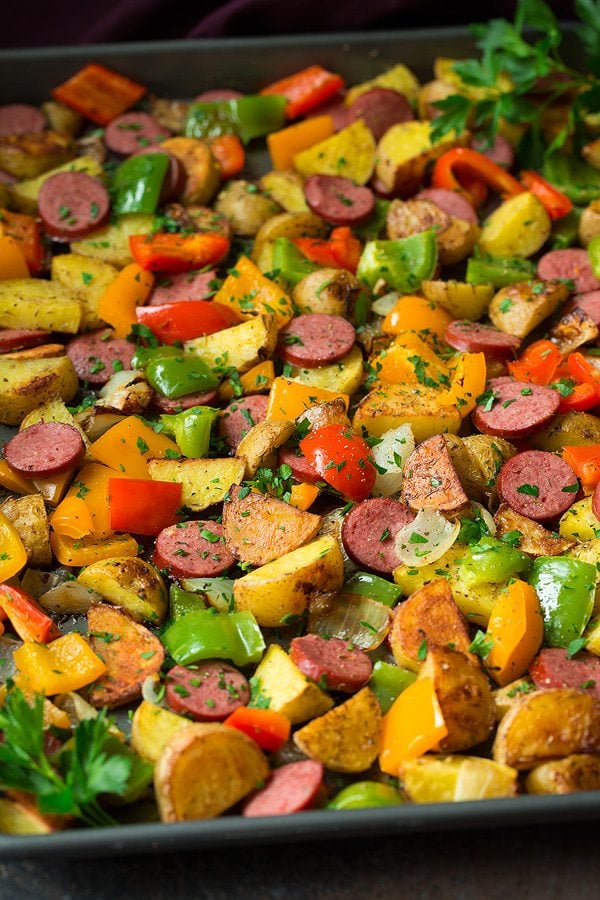 Sheet Pan Turkey Sausage Potato and Pepper Hash | Cooking Classy
