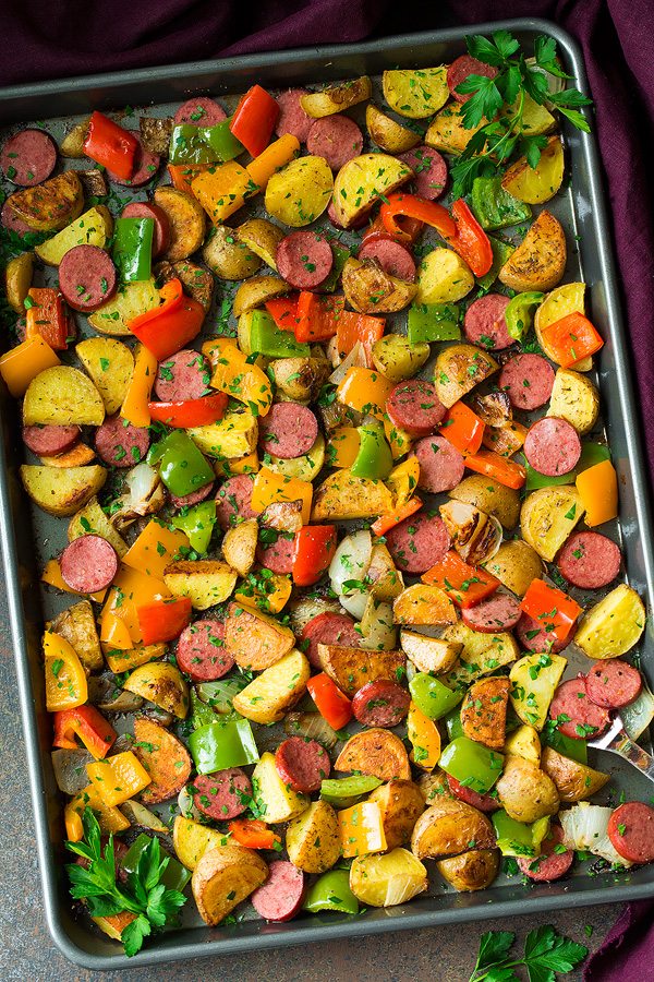 Sheet Pan Turkey Sausage Potato and Pepper Hash | Cooking Classy