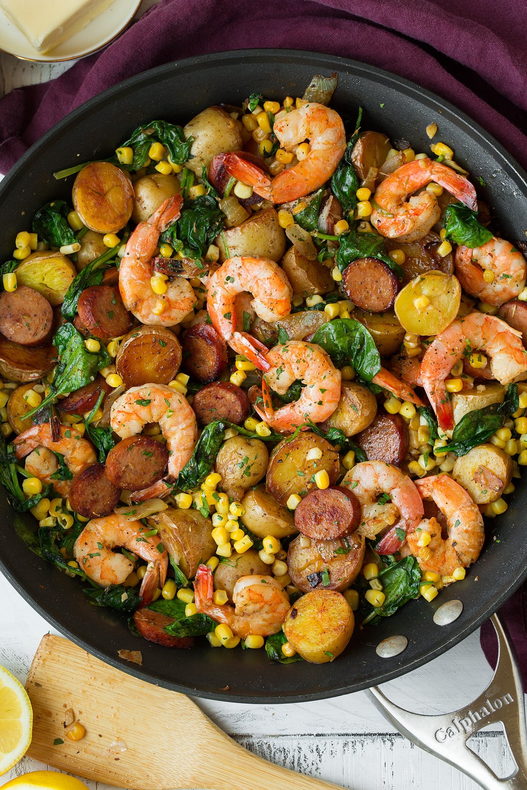 Shrimp Boil Shrimp Boil shown here in a large skillet after cooking
