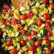 Skillet Garlic Parmesan Summer Veggies