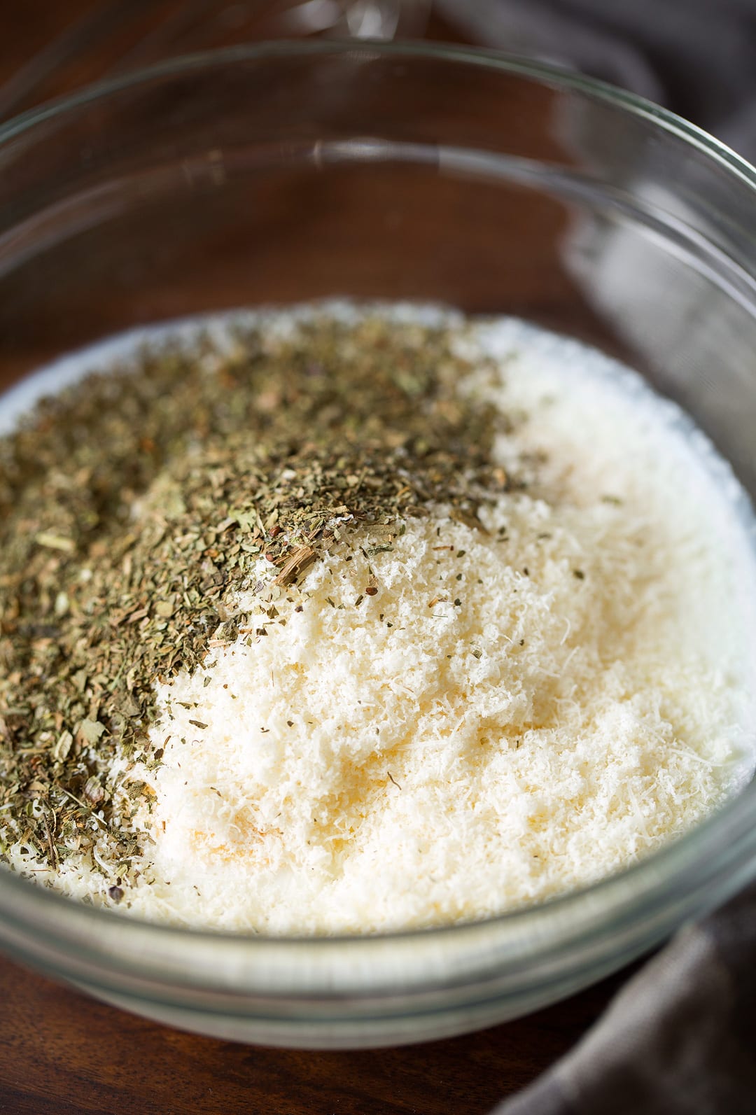 Creamy Pesto Salad Dressing mixture in mixing bowl.