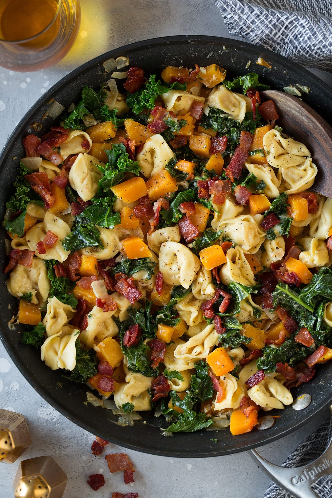 Tortellini with Butternut Squash Kale and Bacon