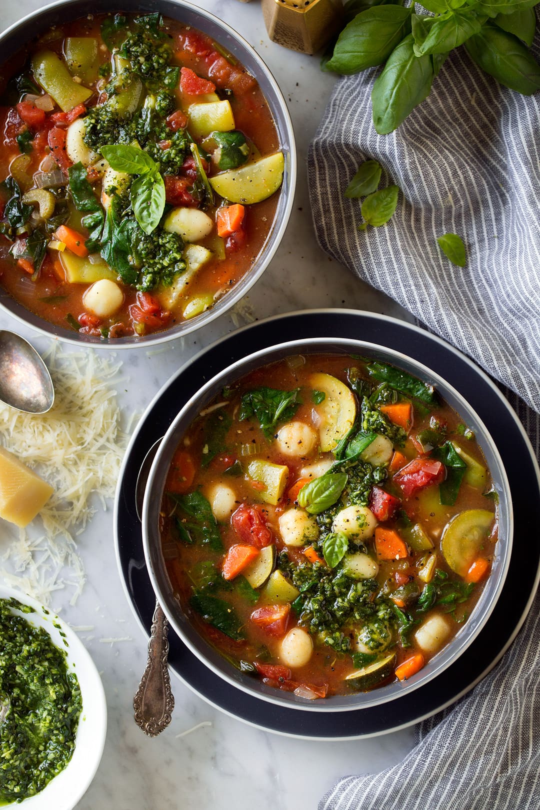 Gnocchi Vegetable Soup with Pesto and Parmesan