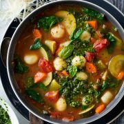 Gnocchi Vegetable Soup with Pesto and Parmesan