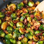 Sauteed Brussels Sprouts with Bacon Onions and Walnuts