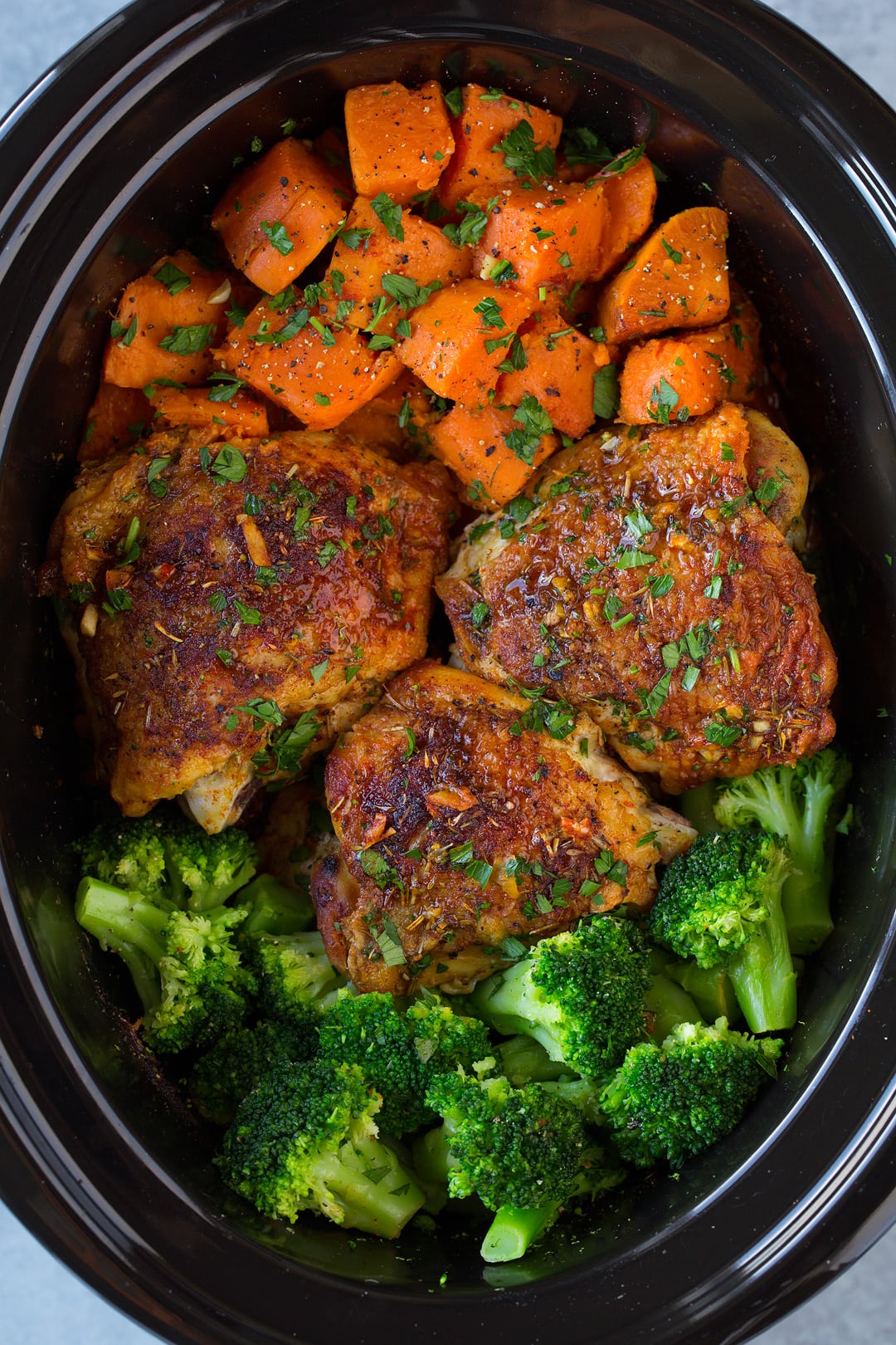 Slow Cooker Chicken with Sweet Potatoes and Broccoli