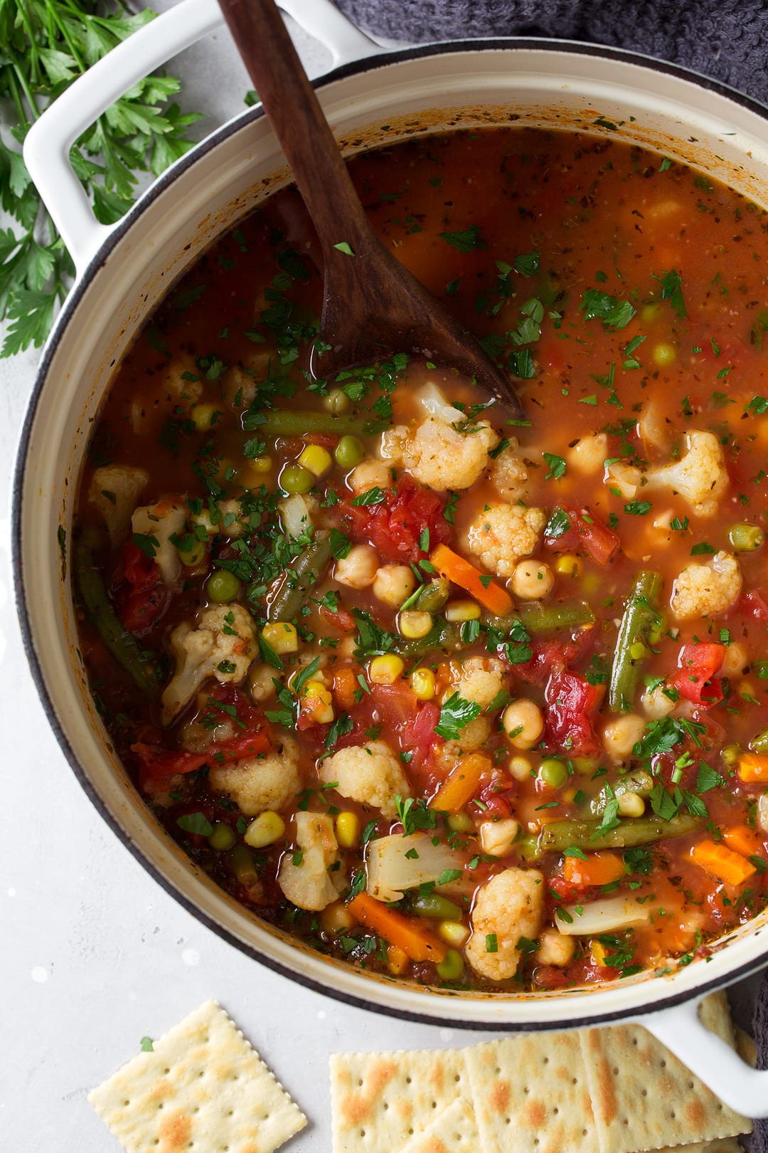 Easy Vegetable Soup in white pot