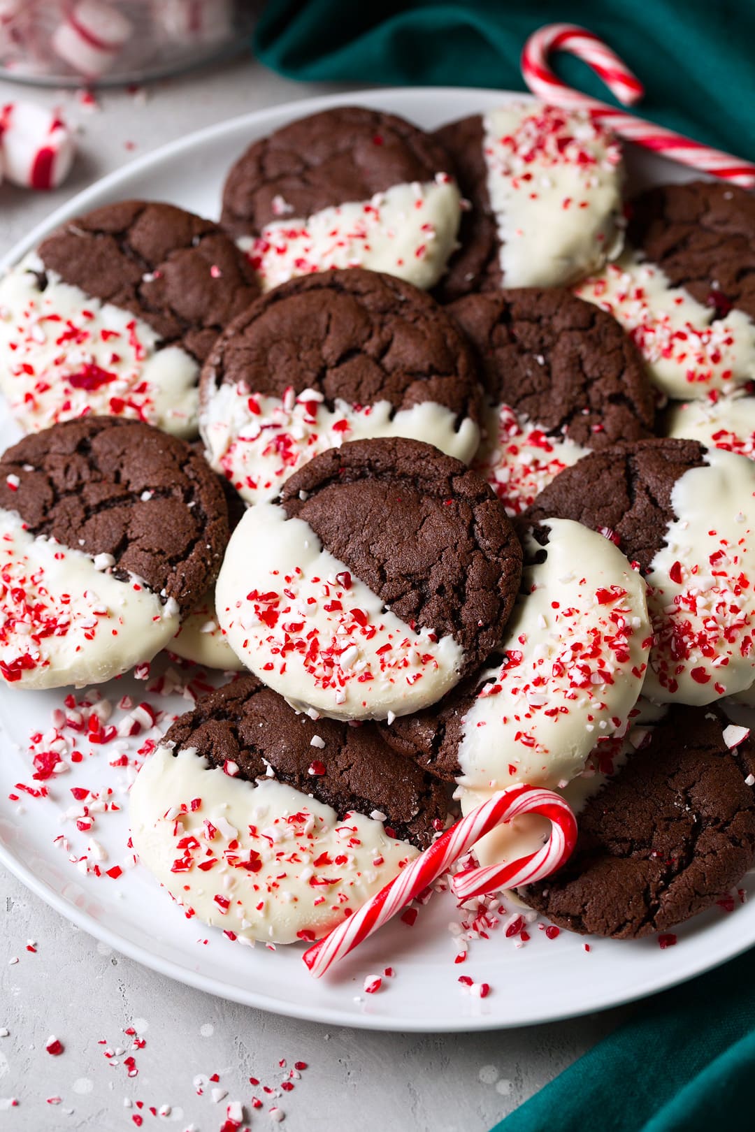 White Chocolate Dipped Peppermint Chocolate Cookies