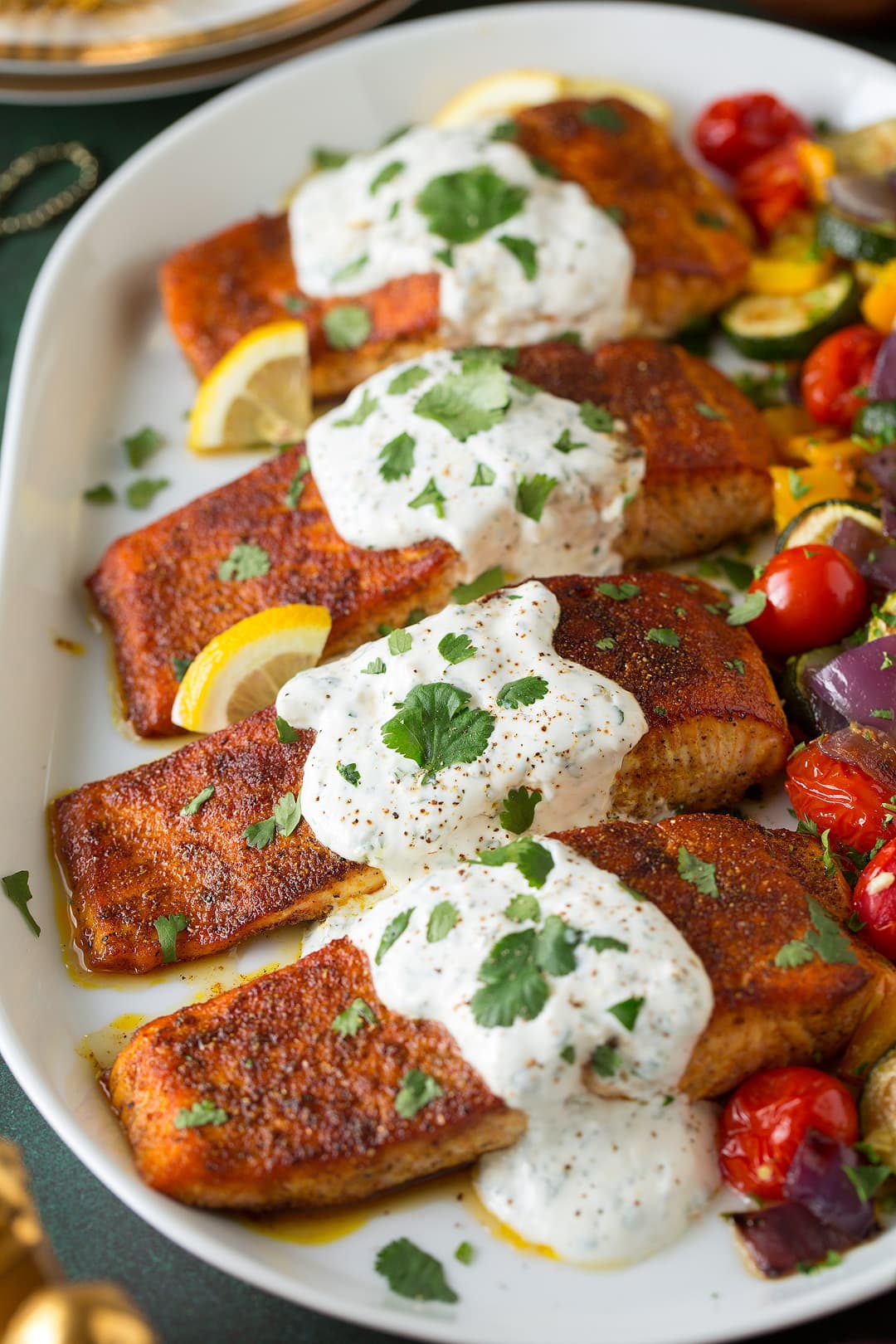 Moroccan Spiced Salmon with Lemon Yogurt Sauce Moroccan Spiced Salmon with Lemon Yogurt Sauce