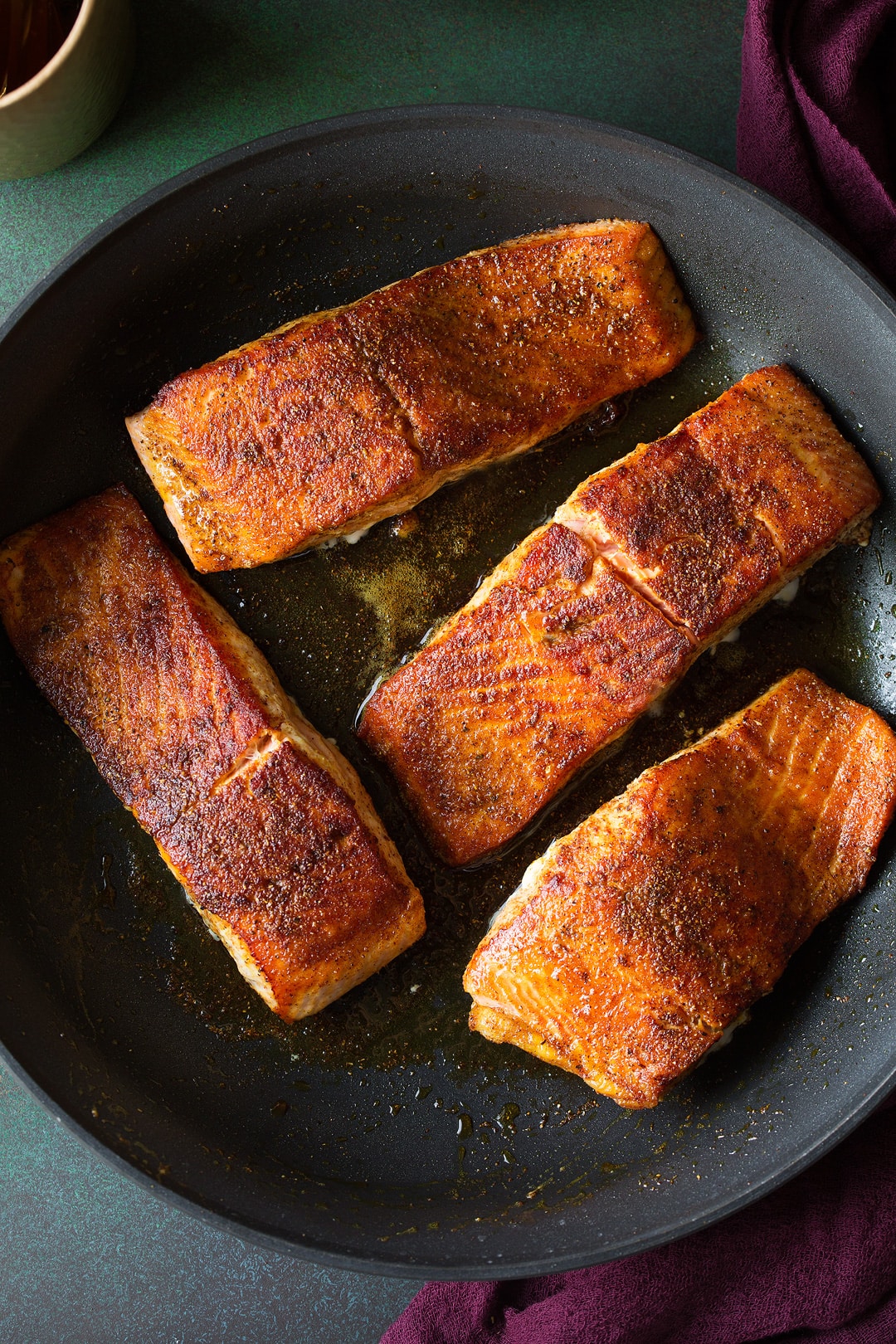Pan seared salmon seasoned with moroccan spices