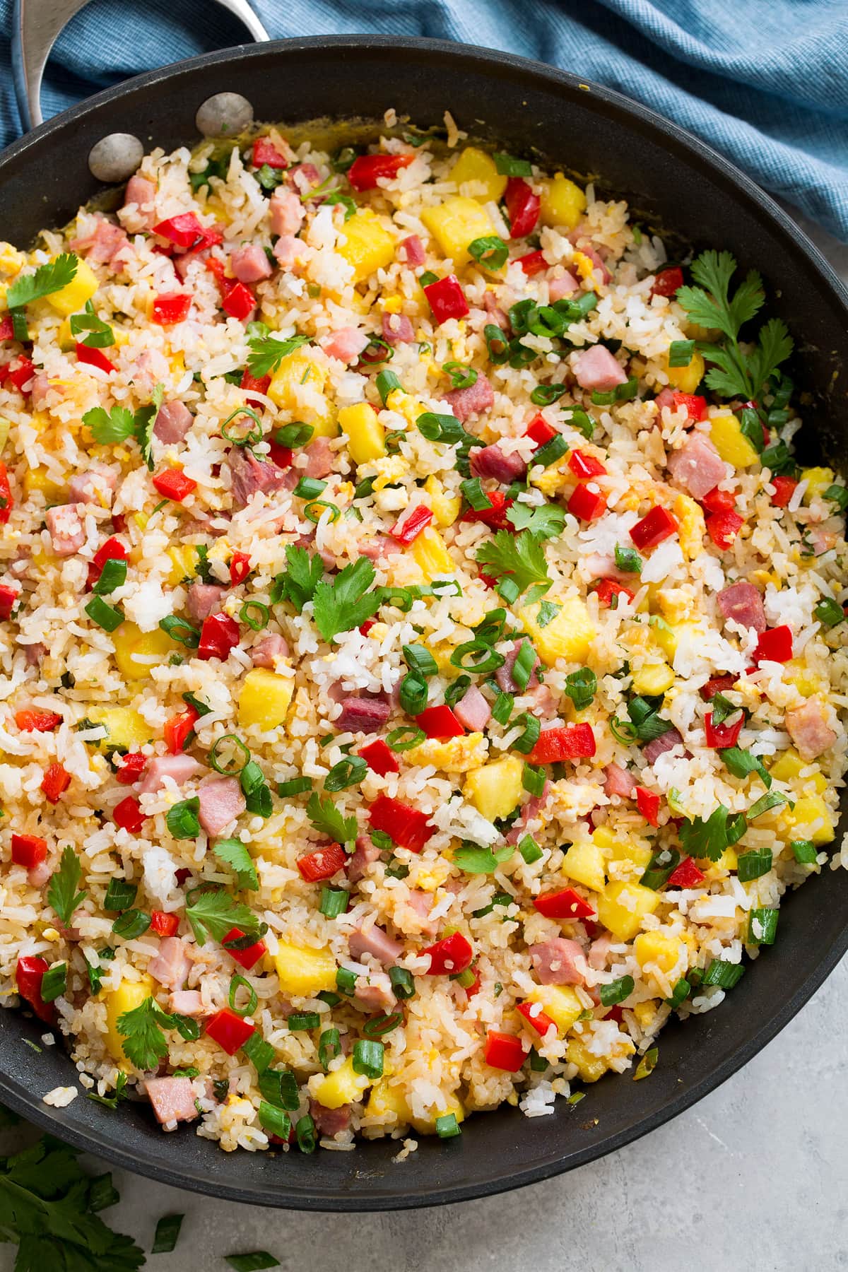 Hawaiian Fried Rice Hawaiian fried rice in a skillet.