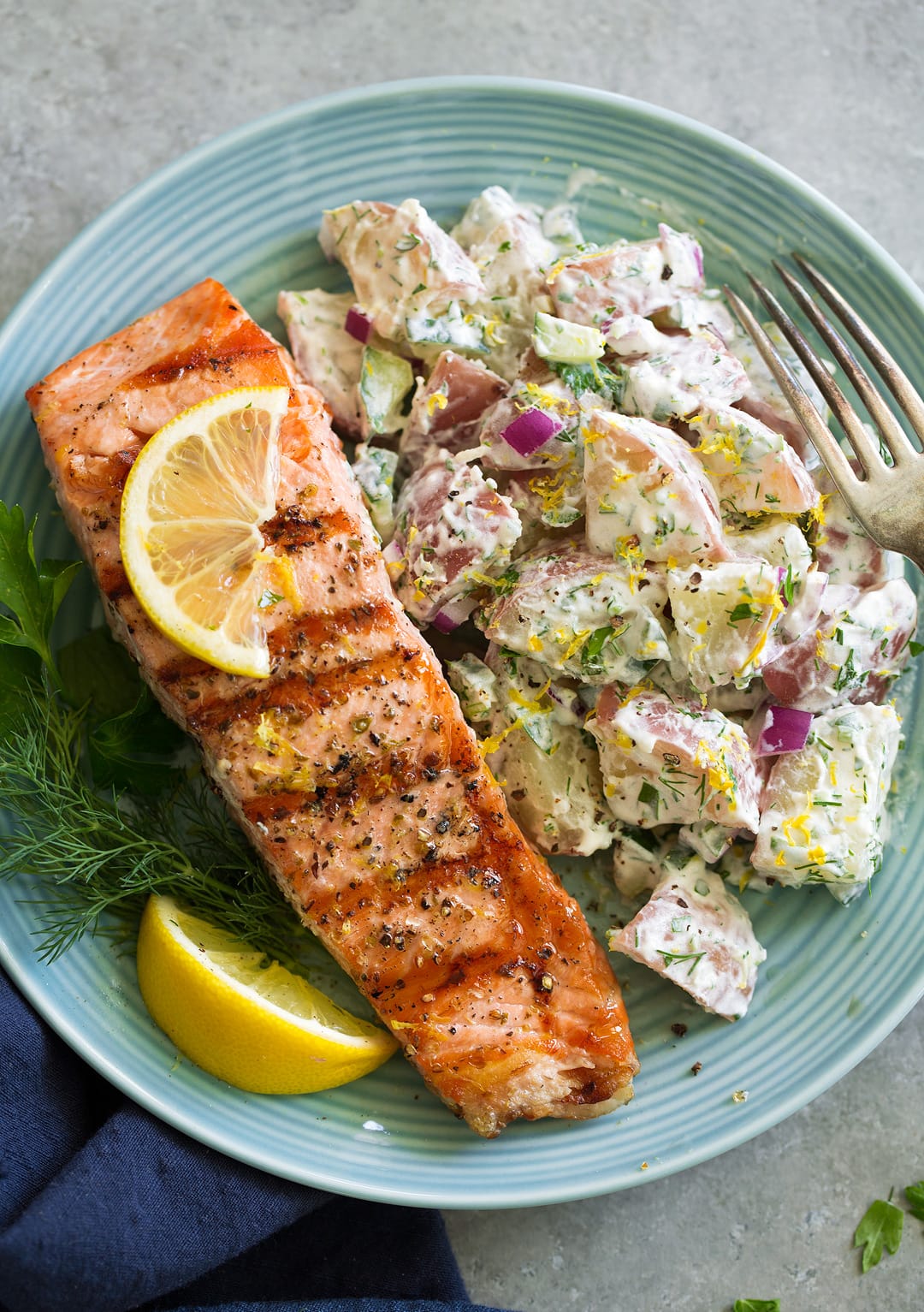greek potato salad with salmon