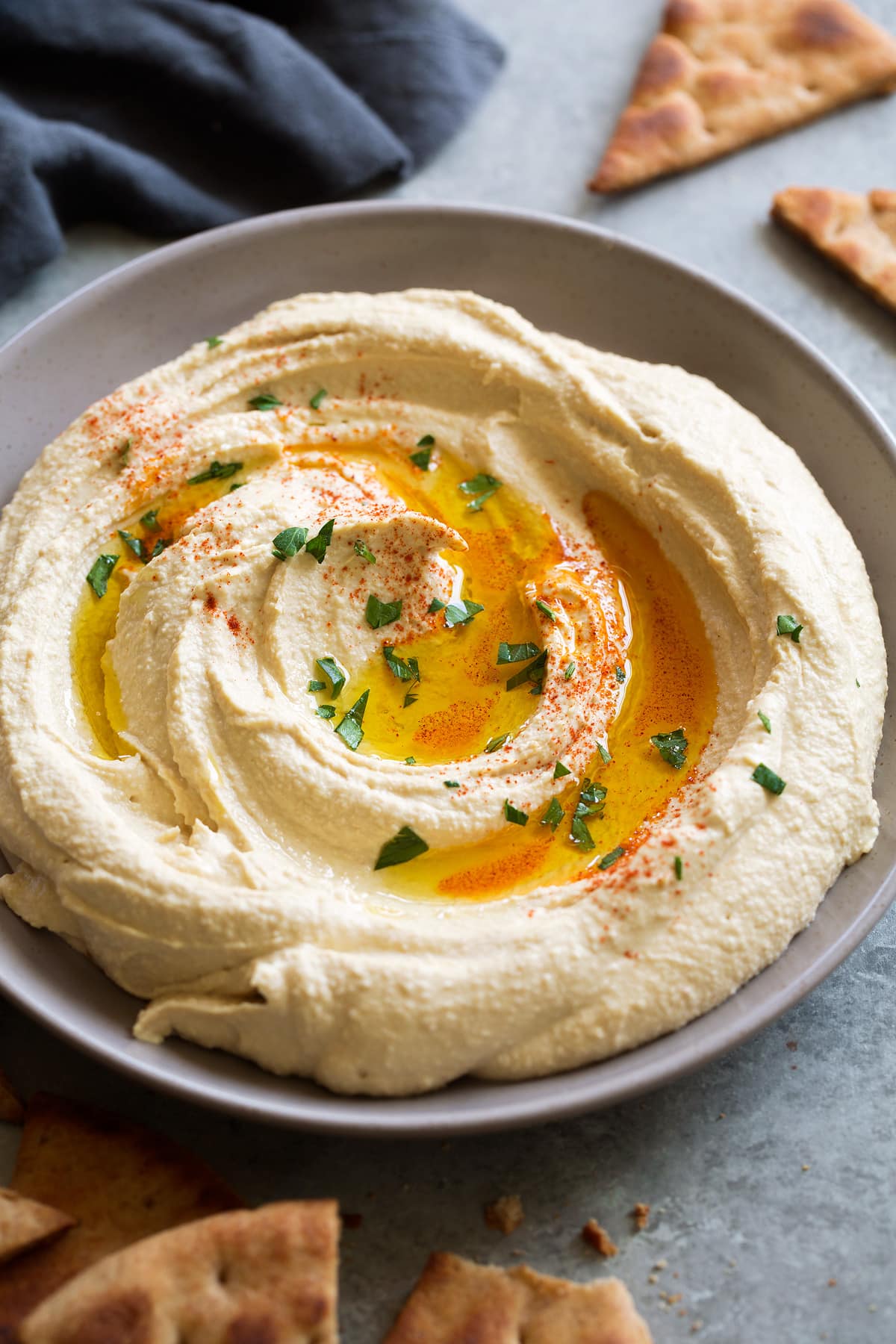 Healthy homemade hummus in serving bowl
