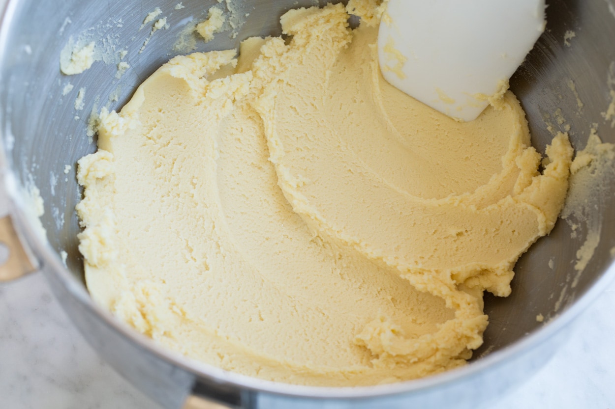 Butter Cookies Butter cookies finished cookie dough mixture in mixing bowl.