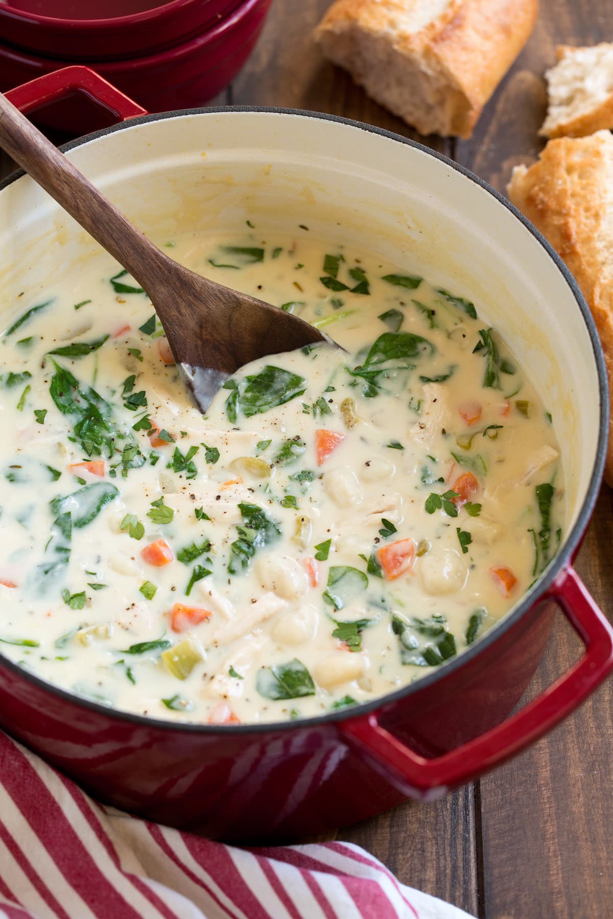 Creamy Chicken Gnocchi Soup Pot full of chicken gnocchi soup.