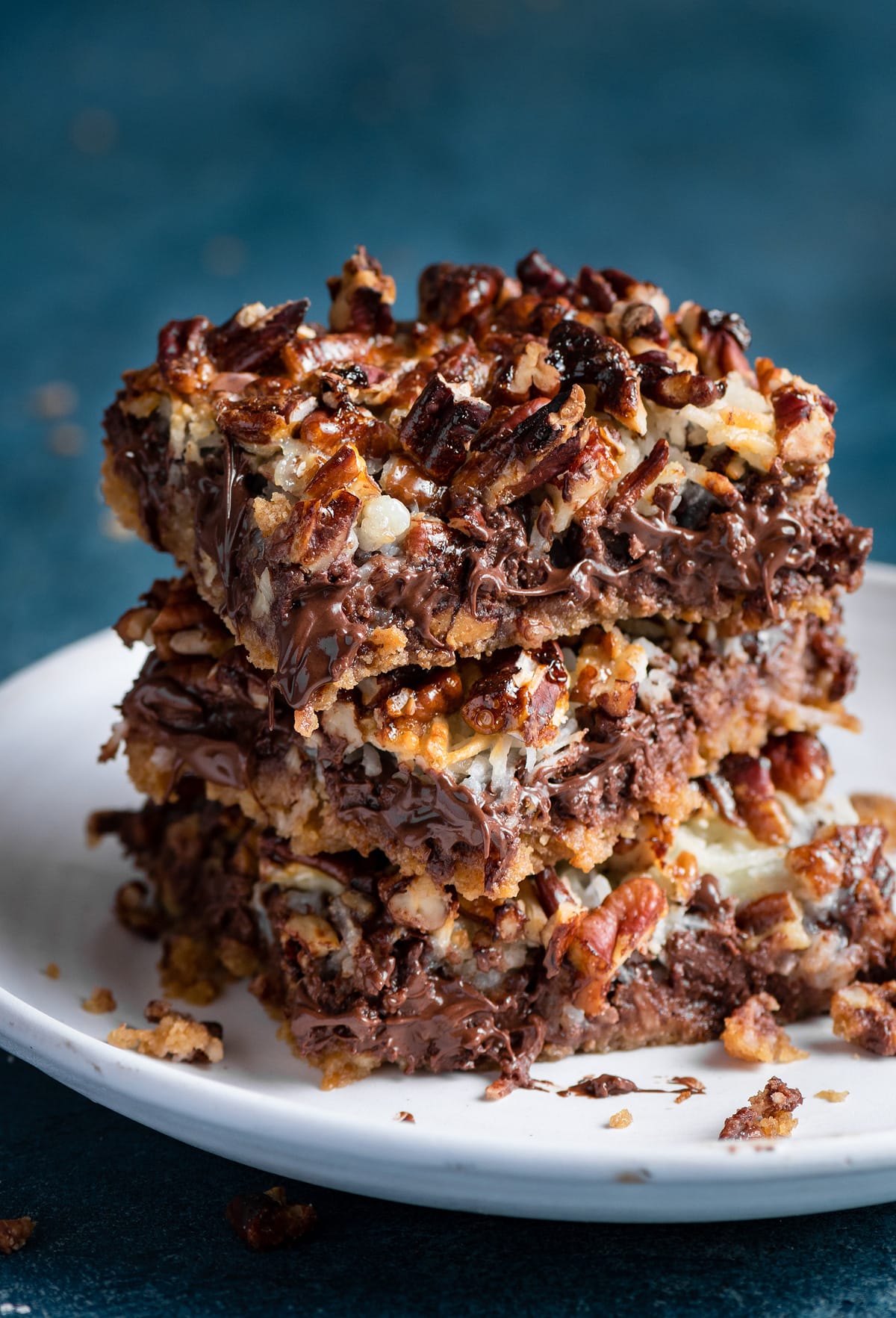 Magic Bars Stack of Magic Cookie Bars with 7 layers.
