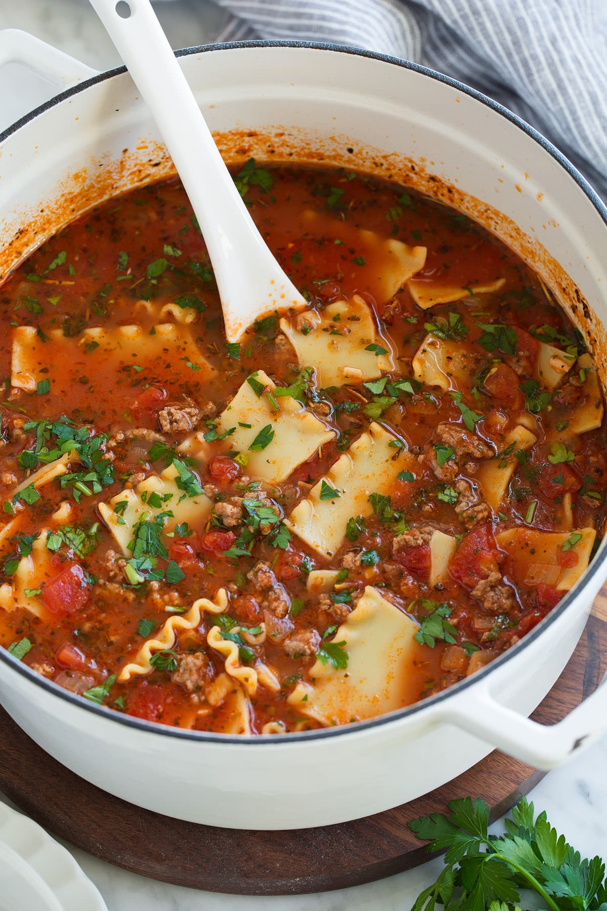 The Best Lasagna Soup Recipe! Lasagna Soup in a large pot.