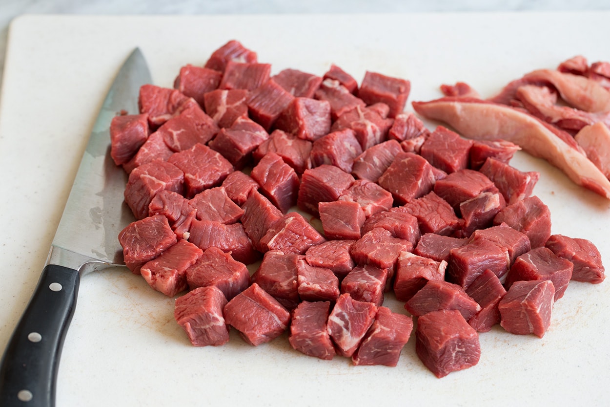 Cutting steak into bite size pieces