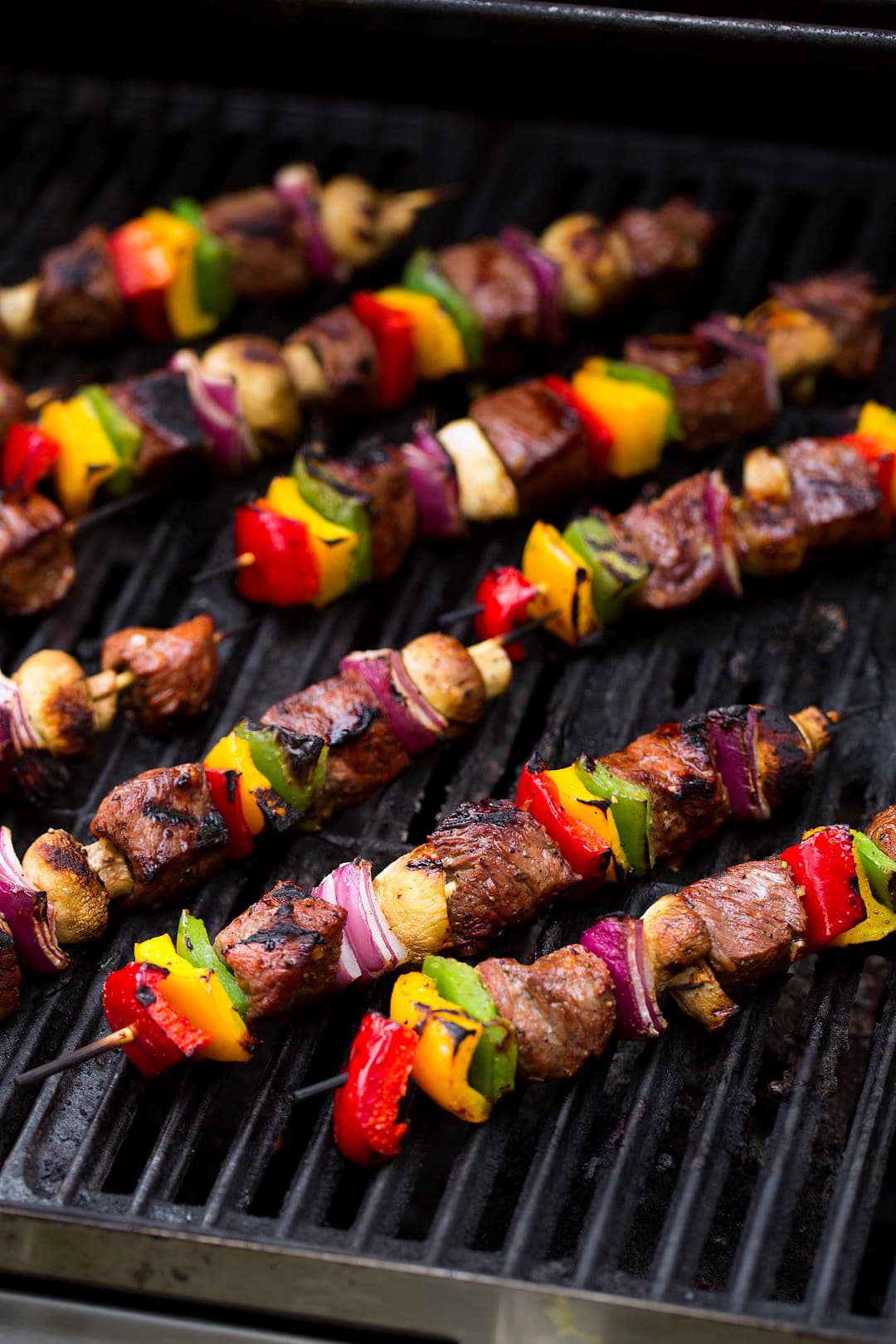 Steak Kebabs Steak skewers on the grill.