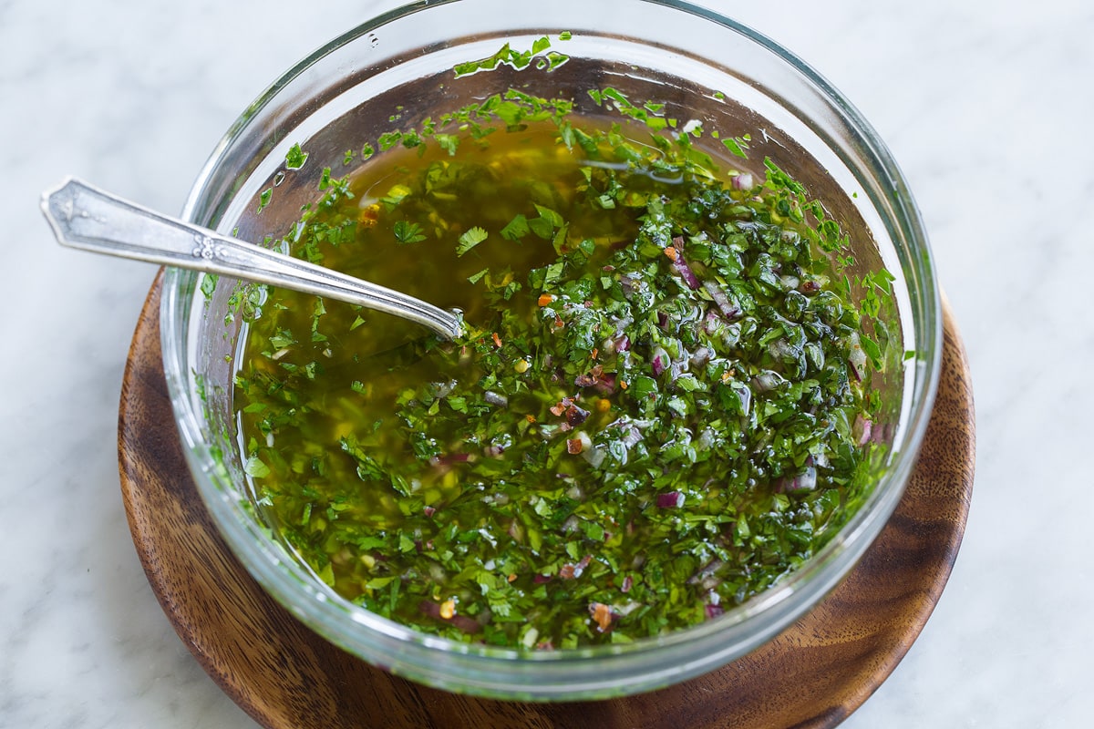 Best Chimichurri Sauce Showing what homemade chimichurri sauce looks like once finished preparing.