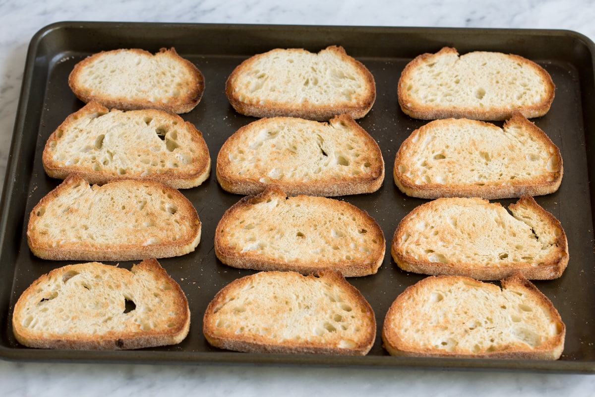 Fresh Bruschetta Toasted bread on a baking sheet