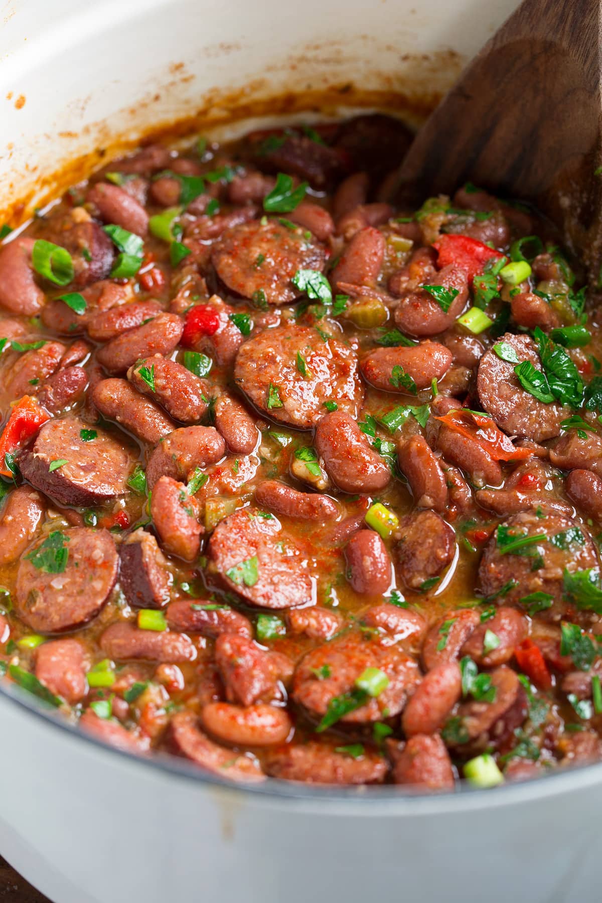 Perfect Red Beans and Rice - delicious Louisiana style comfort food at it's best! #redbeans #rice #southern #recipe #dinner Close up image of red beans and rice.