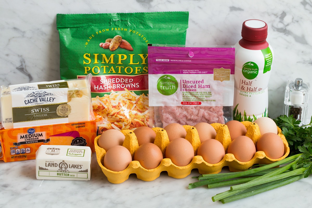 Breakfast Casserole Image of ingredients for breakfast casserole.