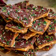 Christmas Crack layered on a serving plate.