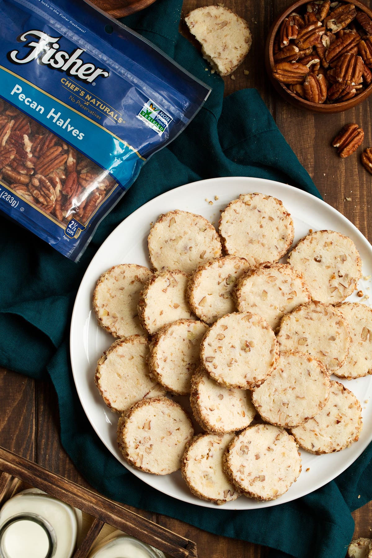Cream Cheese Pecan Cookies Cream Cheese Pecan Cookies stacked on a serving plate.