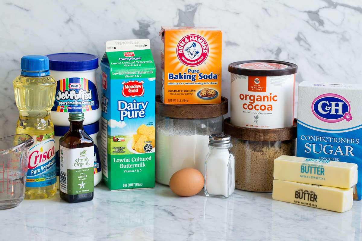 Whoopie Pies Ingredients that go into whoopie pies shown in this image.