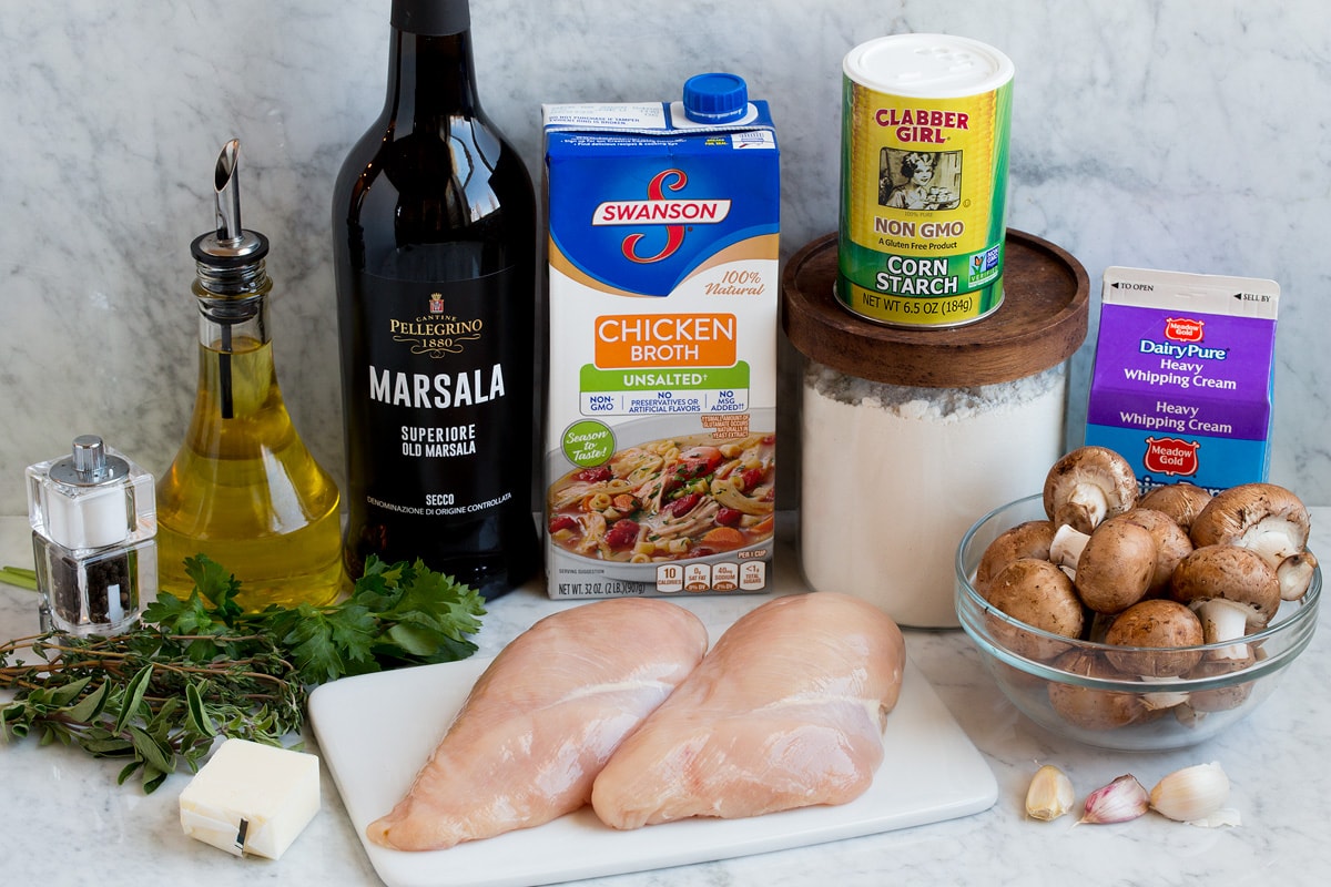 Chicken Marsala Ingredients shown here that are needed to make chicken marsala.